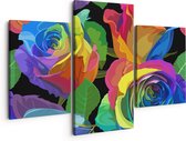 Artaza Canvas Schilderij Drieluik Kleurrijke Rozen - Bloemen - Abstract - 150x120 - Groot - Foto Op Canvas - Canvas Print