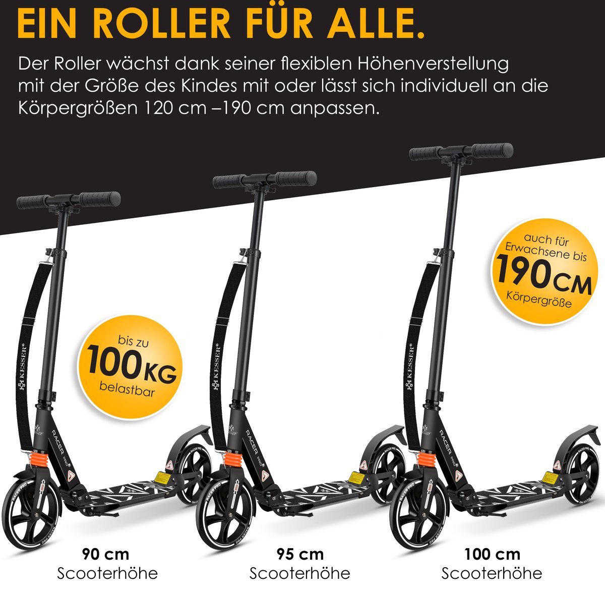 KESSER® Stuntstep voor Volwassenen en Kinderen - Step Opvouwbaar en Verstelbaar in Hoogte - Kinderstep Aluminium - Zwart