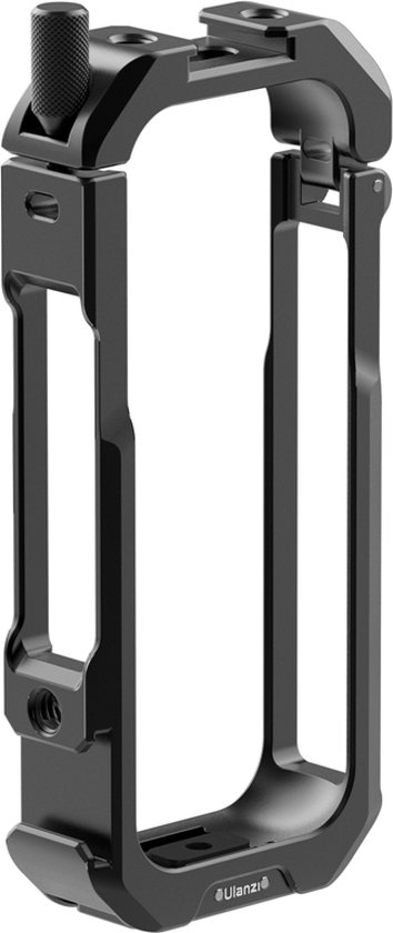 Zwarte metalen beschermende cage voor Insta360 X3 met Ulanzi logo.