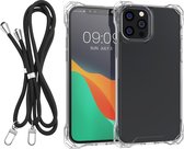 kwmobile telefoonhoesje geschikt voor Apple iPhone 12 / iPhone 12 Pro hoesje - Met telefoonkoord - Van kunststof met TPU frame - In transparant / zwart