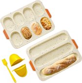 Baguette Bakplaat, broodbakvormen, baguetteplaat, bakken van baguettebrood, lang brood, Hot Dog met 2 isolatiehandclips + oliepenseel (beige, baguette)