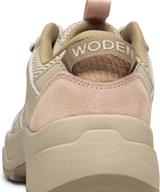 Woden Sif Reflective taupe met roze dames sneakers