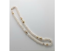 Parelcollier - zoetwaterparel - geel gouden 14 krt bollen en slot - - 52 cm lang - Verlinden juwelier