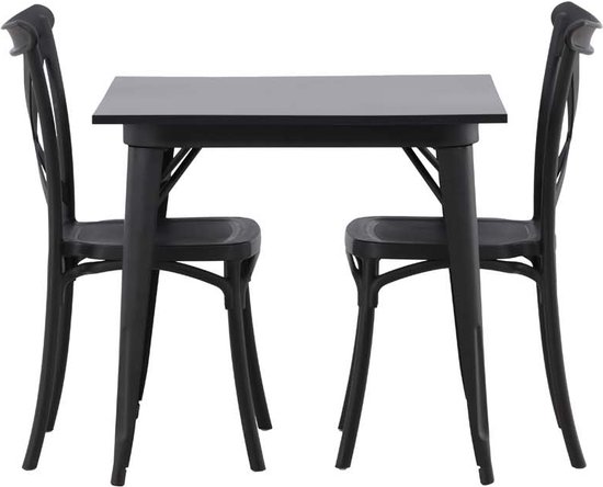 Tempe eethoek tafel zwart en 2 Crosett stoelen zwart.