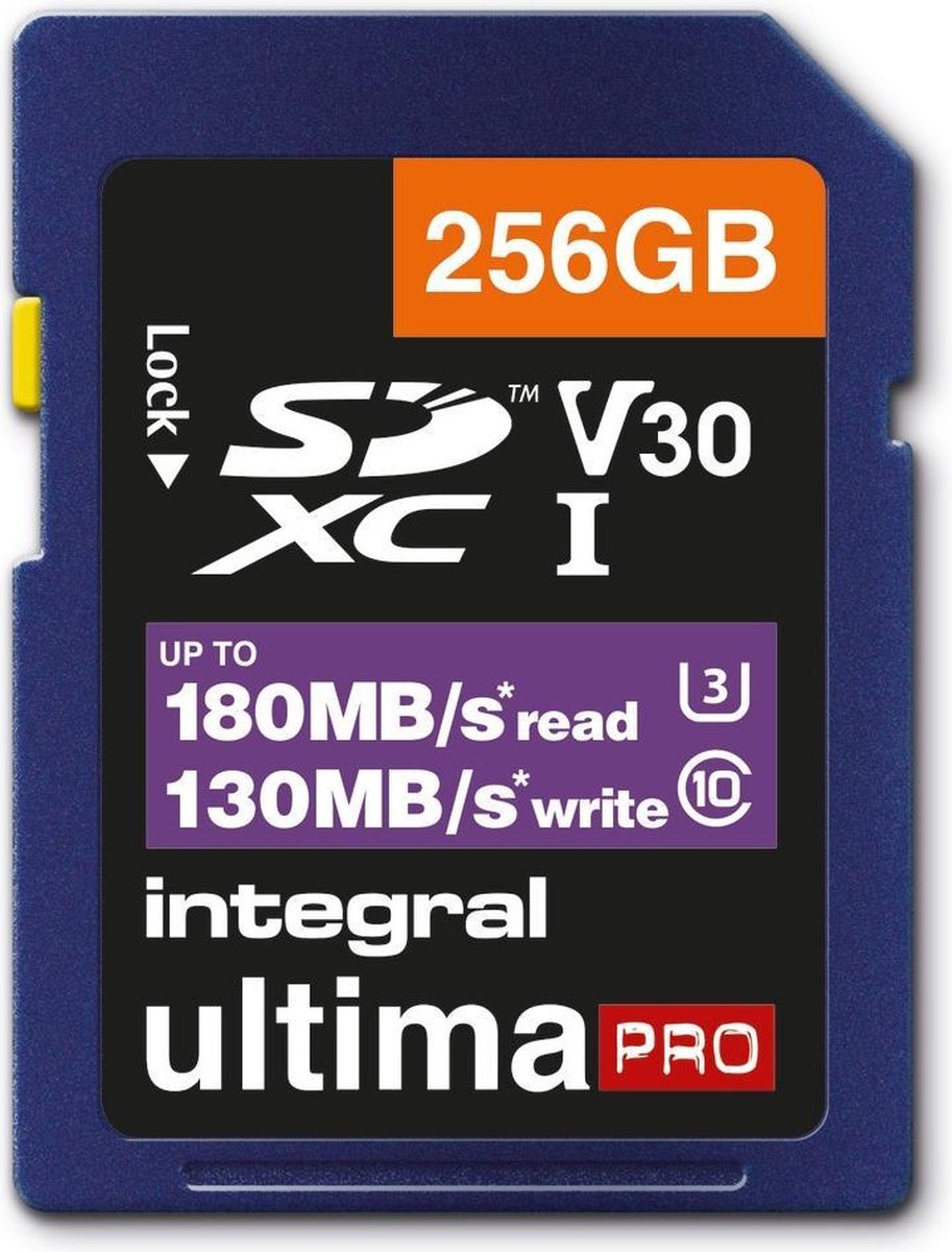 Integral 256GB Integral V30 UltimaPro SDXC card - class 10 - up to 180MB/s - 130MB/s write