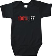 Rompertjes baby met tekst - 100% lief - Romper zwart - Maat 62/68