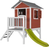 AXI Beach Lodge XL Speelhuis in Rood - Met Verdieping en Limoen Groene Glijbaan - Speelhuisje voor de tuin / buiten - FSC hout - Speeltoestel voor kinderen