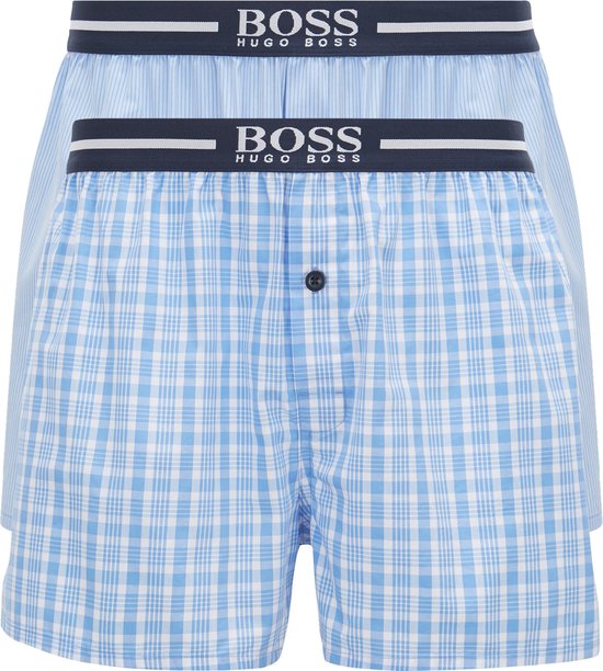 HUGO BOSS boxershorts woven (2-pack) - heren boxers wijd model - lichtblauw  met wit... | bol.com