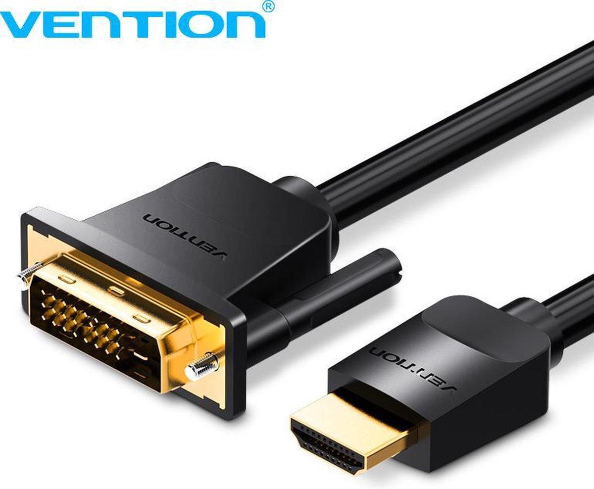 Vention HDMI naar DVI Kabel - DVI naar HDMI (Bi-directioneel) - Full-HD 1080P - 2 Meter - Vention