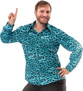 Leeuw & Tijger & Luipaard & Panter Kostuum | Blauw Luipaard Shirt Foute Aso Pooier Man | Small | Carnaval kostuum | Verkleedkleding