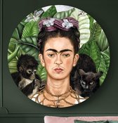 HIP ORGNL Schilderij Frida zelfportret met doornen halsband en kolibrie - ⌀140cm - Wandcirkel