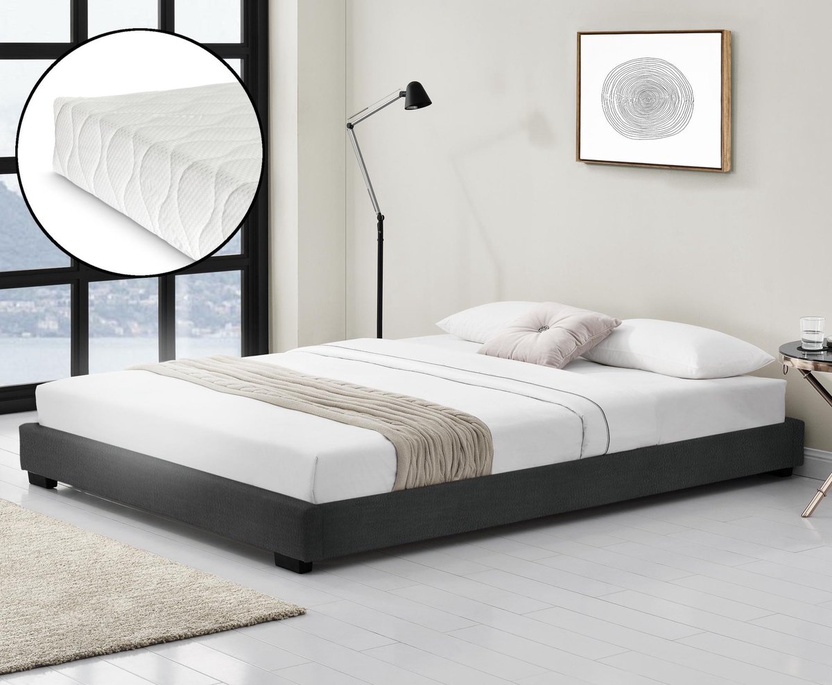 Modern bedframe kunstleer met matras 180x200 zwart