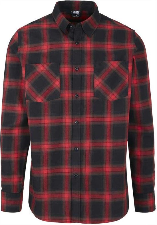 Urban Classics - Checked Flanell Overhemd - XL - Zwart/Rood