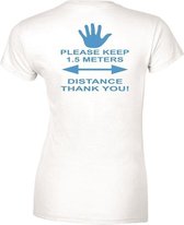 Dames T-shirt KEEP 1,5 METERS DISTANCE- NEON BLAUW- Maat L