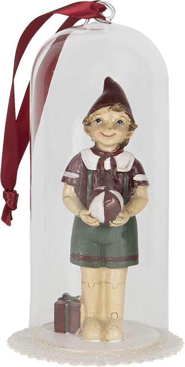 Clayre & Eef Kersthanger 8x8x15 cm Wit Groen Kunststof Glas Rond Kerstbal