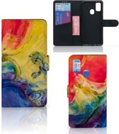 GSM Hoesje Geschikt voor Samsung Galaxy M21 Book Cover Geschikt voor Samsung M30s Wallet Case Watercolor Dark