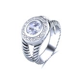 Quiges - 925 Zilveren Ring Klassiek Gedraaide Kabel Design Solitair met Zirkonia Kristal - QSR12819