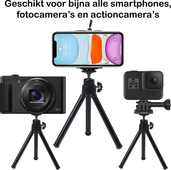 Tripod Smartphone Mini Camera Statief Aluminium Universeel - Zwart - BTH