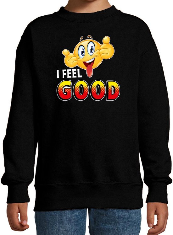 Funny emoticon sweater I feel good zwart voor kids - Fun / cadeau trui 110/116