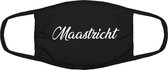 Maastricht mondkapje | gezichtsmasker | bescherming | bedrukt | logo | Zwart mondmasker van katoen, uitwasbaar & herbruikbaar. Geschikt voor OV