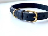 Leren halsband hond - handgemaakt - zwart - 37 cm tot 43 cm