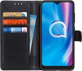 Alcatel 1S 2020 / 3L 2020 Litchi Skin Portemonnee Hoesje Zwart