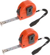 2x stuks rolmaten / meetlinten oranje - 13 mm x 2 m - meetgereedschap - klusbenodigheden - met ophanglus, vergrendelknop en riemclip - rolmaat / lintmeters / meetlinten