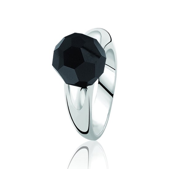 Zinzi - Zilveren Ring - Zwarte Bead - Maat 50 (ZIR501-50)