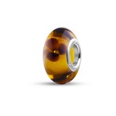 Quiges - Glazen - Kraal - Bedels - Beads Honing met Bruine Bloemen Past op alle bekende merken armband NG791