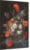 Stilleven met bloemen en een horloge, Abraham Mignon - Foto op Plexiglas - 30 x 40 cm