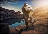 Dinosaurus T-Rex bij een meer - Foto op Forex - 70 x 50 cm (B2)