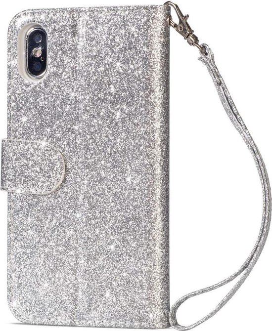 Portefeuille avec Bookcase hoesje à glissière pour iPhone X / XS Glitter - Argent