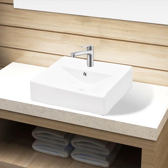 vidaXL Lavabo avec trou pour robinetterie et trop-plein céramique rectangulaire blanche