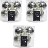18x Zilveren glazen kerstballen 8 cm - glans en mat - Glans/glanzende - Kerstboomversiering zilver