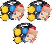 Set van 3x jeu de boules speelset 6 gekleurde ballen/1 but in draagtas - Kaatsbal - Petanque - Cochonnette - Boulen - Sportief/actief buitenspeelgoed