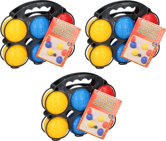 Set van 3x jeu de boules speelset 6 gekleurde ballen/1 but in draagtas - Kaatsbal - Petanque - Cochonnette - Boulen - Sportief/actief buitenspeelgoed - Merkloos