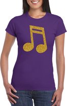 Gouden muziek noot  / muziek feest t-shirt / kleding - paars - voor dames - muziek shirts / muziek liefhebber / outfit XS