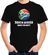 Africa makes you happy landen t-shirt Zuid-Afrika zwart voor kinderen met Emoticon XS (110-116)