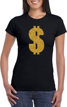 Gouden dollar / Gangster verkleed t-shirt / kleding - zwart - voor dames - Verkleedkleding / carnaval / outfit / gangsters M