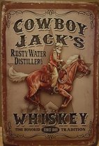 Cowboy Jack's Whiskey Reclamebord van metaal METALEN-WANDBORD - MUURPLAAT - VINTAGE - RETRO - HORECA- BORD-WANDDECORATIE -TEKSTBORD - DECORATIEBORD - RECLAMEPLAAT - WANDPLAAT - NOS
