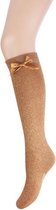 Yellow Moon Kniekous Caramel Lurex met Strik, Maat 39/42
