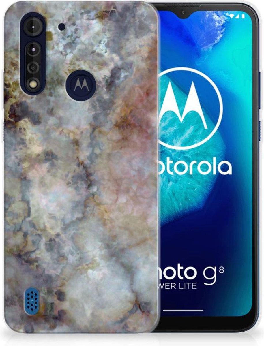 Motorola Moto G8 Power Lite TPU Siliconen Hoesje Marmer Grijs