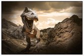 Dinosaurus T-Rex op maanlandschap - Foto op Akoestisch paneel - 120 x 80 cm