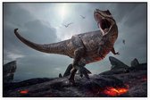 Dinosaurus T-Rex screamer volcano - Foto op Akoestisch paneel - 90 x 60 cm