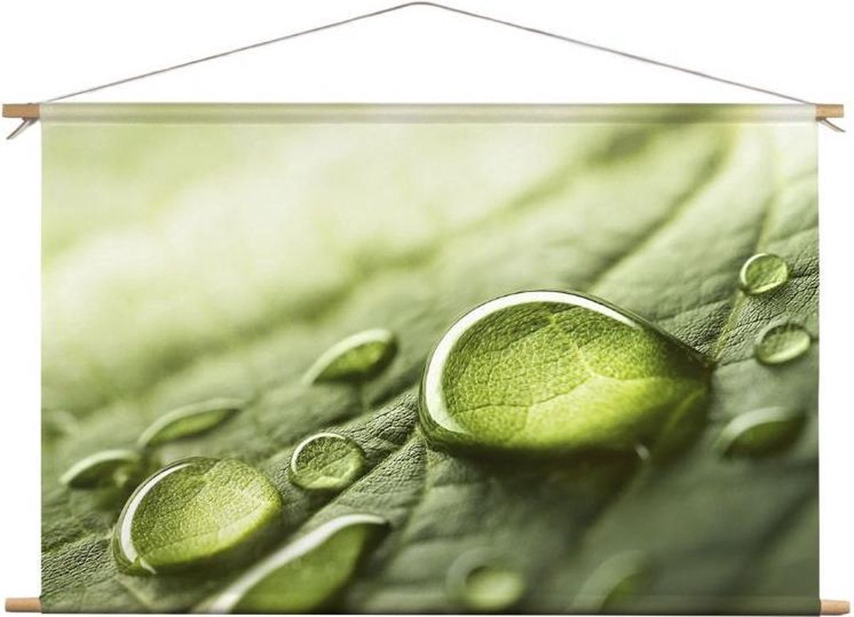 Druppels op blad | 120 x 80 CM | Natuur | Schilderij | Textieldoek | Textielposter | Wanddecoratie
