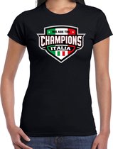 We are the champions Italia t-shirt met schild embleem in de kleuren van de Italiaanse vlag - zwart - dames - Italie supporter / Italiaans elftal fan shirt / EK / WK / kleding XS