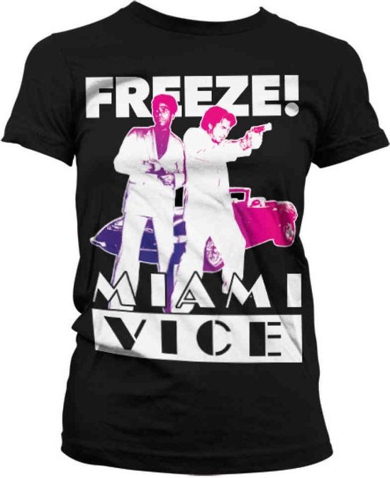 T-Shirt Officiel Miami Vice Logo Distressed – Noir, Tailles S à XXXL, Coloration Usée