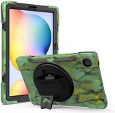 Tablet hoes geschikt voor Samsung Galaxy Tab S6 - Hand Strap Armor Case Met Pencil Houder - Camouflage