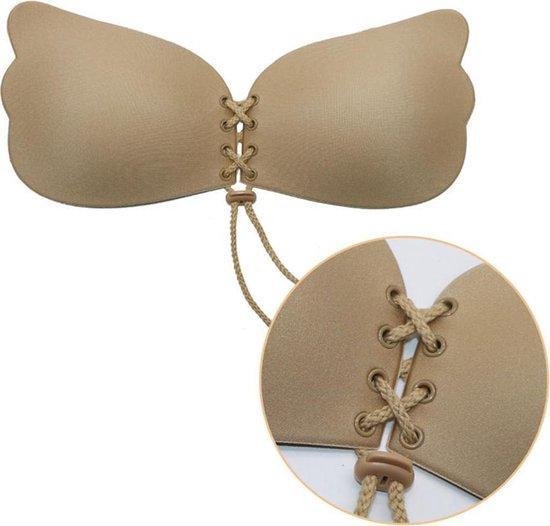 Plakbeha - KELERINO. Strapless Plak BH - Vleugels Met Vetersluiting - Cup B  / Beige