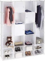 Bol.com relaxdays kledingkast kliksysteem - 20 vakken - kunststof garderobekast - schoenenkast wit aanbieding